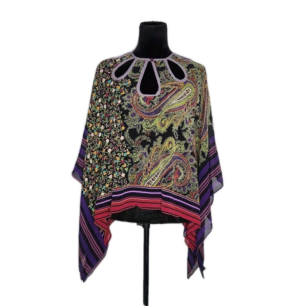 ETRO Paisley Floral Silk Kaftan Poncho Top W/ Key Holes Women's One Size Euc